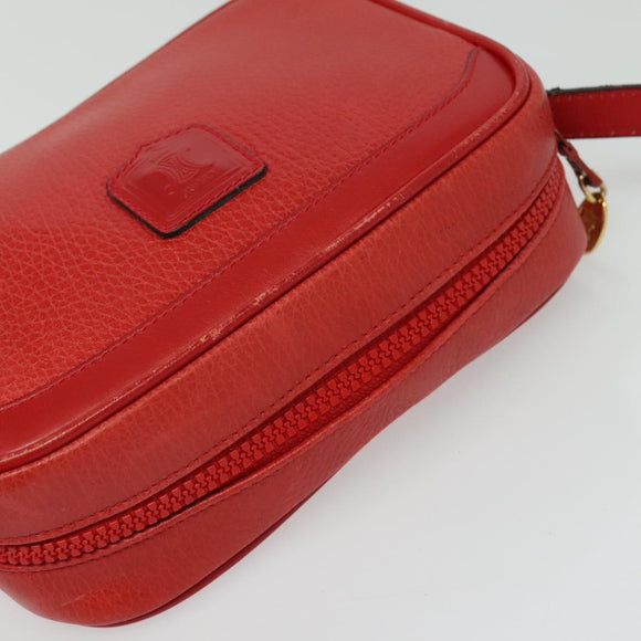 CELINE Shoulder Bag Leather Red Gold Auth BA4952