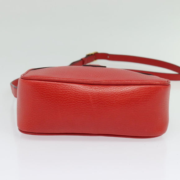 CELINE Shoulder Bag Leather Red Gold Auth BA4952