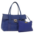 Salvatore Ferragamo Gancini Shoulder Bag Leather Blue Gold Auth BA4955-1