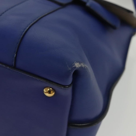 Salvatore Ferragamo Gancini Schultertasche Leder Blau Gold Auth BA4955