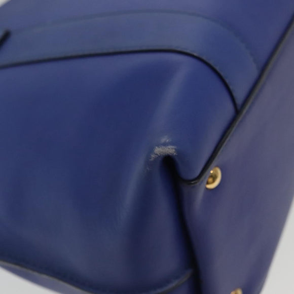 Salvatore Ferragamo Gancini Schultertasche Leder Blau Gold Auth BA4955