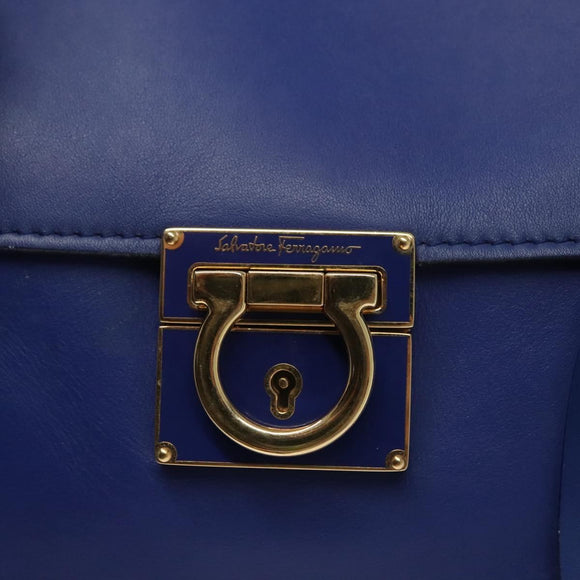 Salvatore Ferragamo Gancini Shoulder Bag Leather Blue Gold Auth BA4955