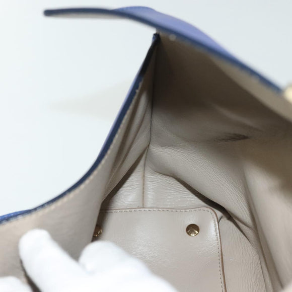 Salvatore Ferragamo Gancini Shoulder Bag Leather Blue Gold Auth BA4955