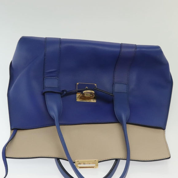 Salvatore Ferragamo Gancini Schultertasche Leder Blau Gold Auth BA4955