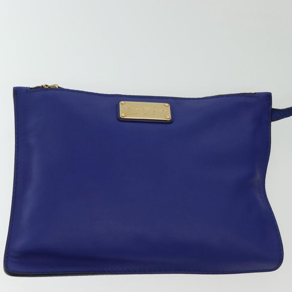 Salvatore Ferragamo Gancini Shoulder Bag Leather Blue Gold Auth BA4955