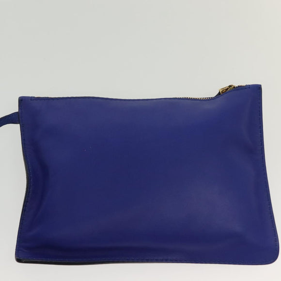 Salvatore Ferragamo Gancini Schultertasche Leder Blau Gold Auth BA4955