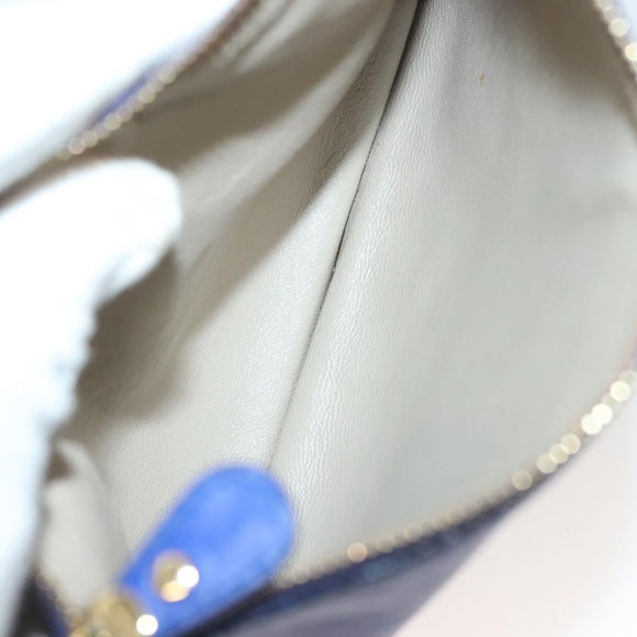 Salvatore Ferragamo Gancini Schultertasche Leder Blau Gold Auth BA4955