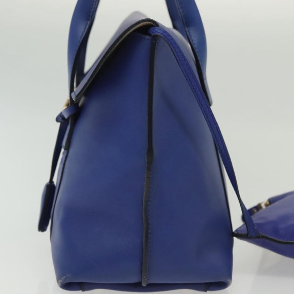 Salvatore Ferragamo Gancini Schultertasche Leder Blau Gold Auth BA4955