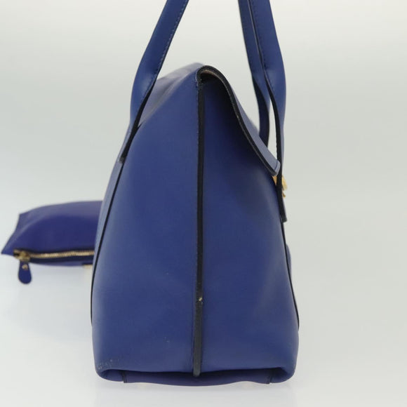 Salvatore Ferragamo Gancini Schultertasche Leder Blau Gold Auth BA4955