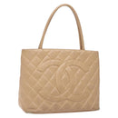 CHANEL Matelasse Reprint Tote Bag Caviar Skin Beige Gold CC Auth BA4956-1