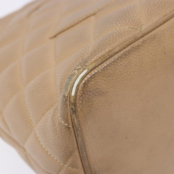 CHANEL Matelasse Reprint Tote Bag Caviar Skin Beige Gold CC Auth BA4956