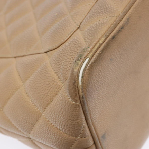 CHANEL Matelasse Reprint Tote Bag Caviar Skin Beige Gold CC Auth BA4956