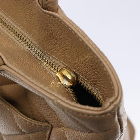 CHANEL Matelasse Reprint Tote Bag Caviar Skin Beige Gold CC Auth BA4956