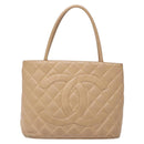 CHANEL Matelasse Reprint Tote Bag Caviar Skin Beige Gold CC Auth BA4956-2