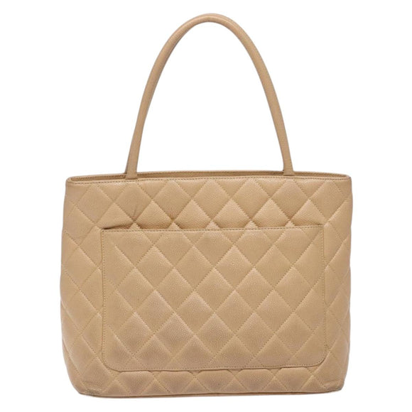 CHANEL Matelasse Reprint Tote Bag Caviar Skin Beige Gold CC Auth BA4956