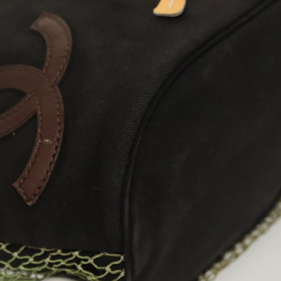 CHANEL Rope Hand Bag Canvas Black CC Auth BA4957