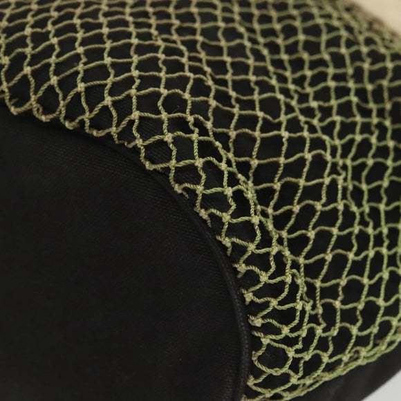 CHANEL Rope Hand Bag Canvas Black CC Auth BA4957