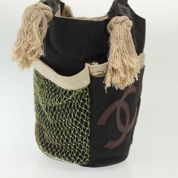 CHANEL Rope Hand Bag Canvas Black CC Auth BA4957