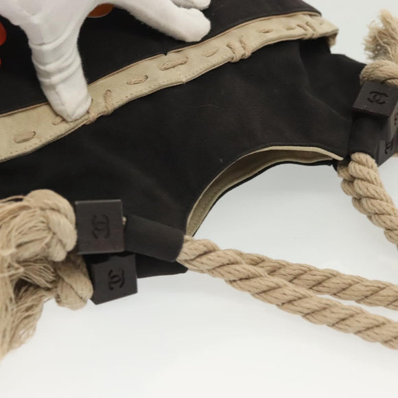 CHANEL Rope Hand Bag Canvas Black CC Auth BA4957
