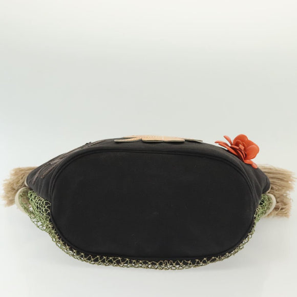 CHANEL Rope Hand Bag Canvas Black CC Auth BA4957