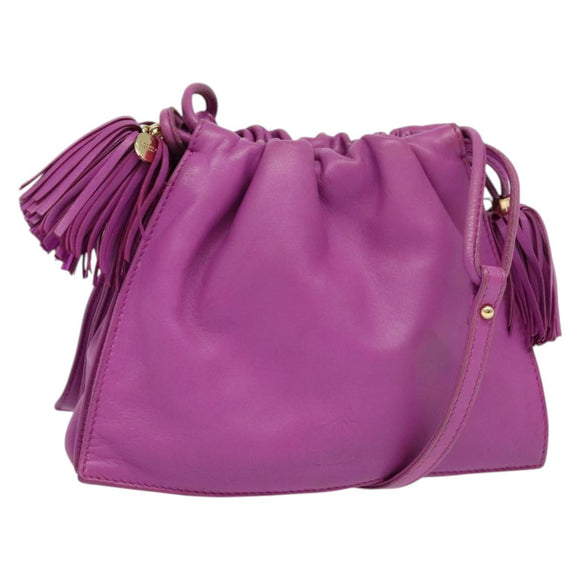 LOEWE flamenco Shoulder Bag Leather Purple Gold Auth BA4959