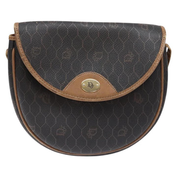 Christian Dior Honeycomb Canvas Shoulder Bag PVC Black Gold Auth BA4962 - 0