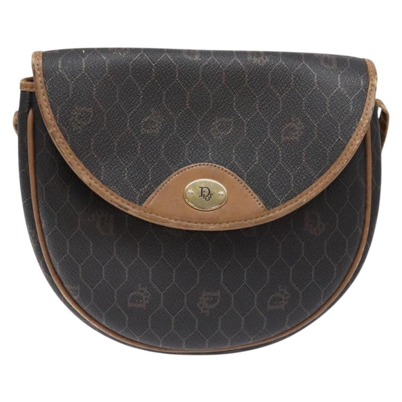 Christian Dior Honeycomb Canvas Shoulder Bag PVC Black Gold Auth BA4962