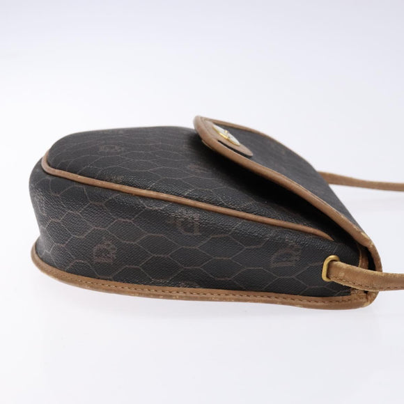 Christian Dior Honeycomb Canvas Shoulder Bag PVC Black Gold Auth BA4962