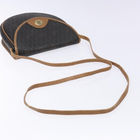 Christian Dior Honeycomb Canvas Shoulder Bag PVC Black Gold Auth BA4962