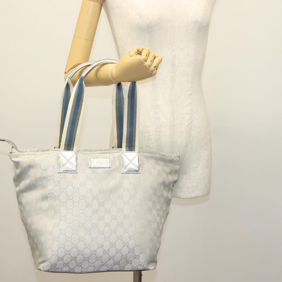 GUCCI GG Canvas Tote Bag Silver 131231 Auth BA4967