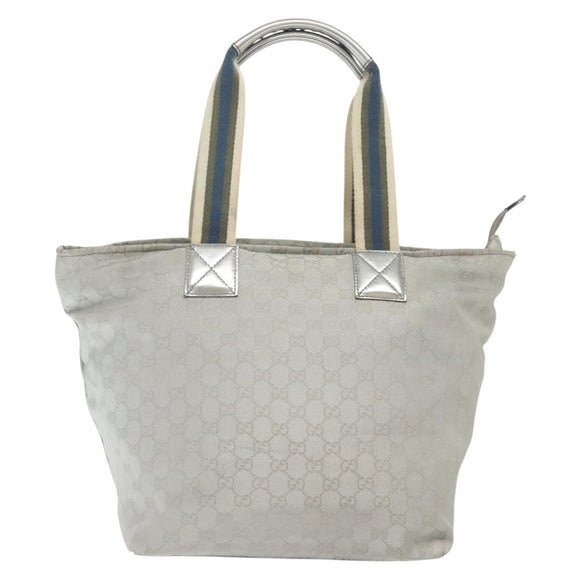 GUCCI GG Canvas Tote Bag Silver 131231 Auth BA4967
