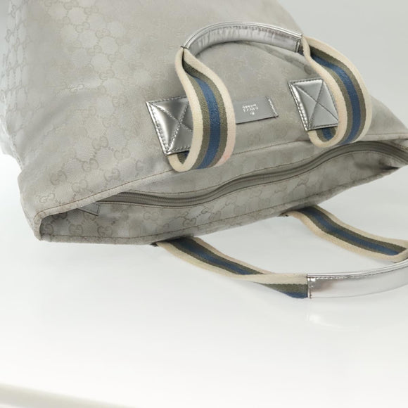 GUCCI GG Canvas Tote Bag Silver 131231 Auth BA4967