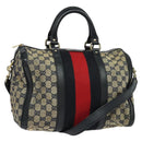 GUCCI GG Canvas Sherry Line Boston Bag Navy Gold 247205 Auth BA4968-1