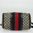 GUCCI GG Canvas Sherry Line Boston Bag Navy Gold 247205 Auth BA4968-5