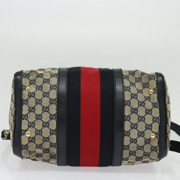 GUCCI GG Canvas Sherry Line Boston Bag Navy Gold 247205 Auth BA4968