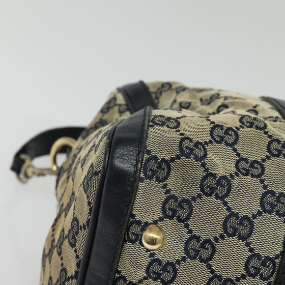 GUCCI GG Canvas Sherry Line Boston Bag Navy Gold 247205 Auth BA4968
