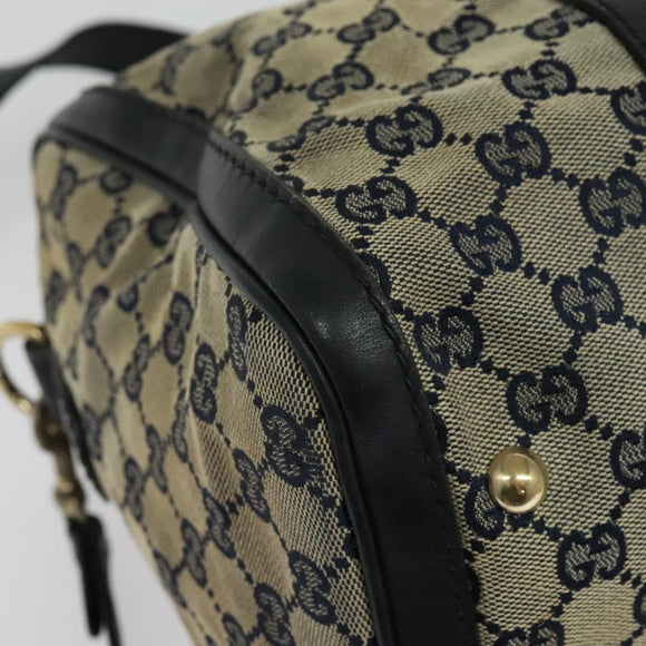 GUCCI GG Canvas Sherry Line Boston Bag Navy Gold 247205 Auth BA4968