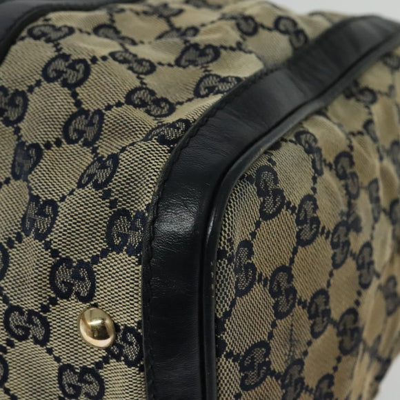 GUCCI GG Canvas Sherry Line Boston Bag Navy Gold 247205 Auth BA4968