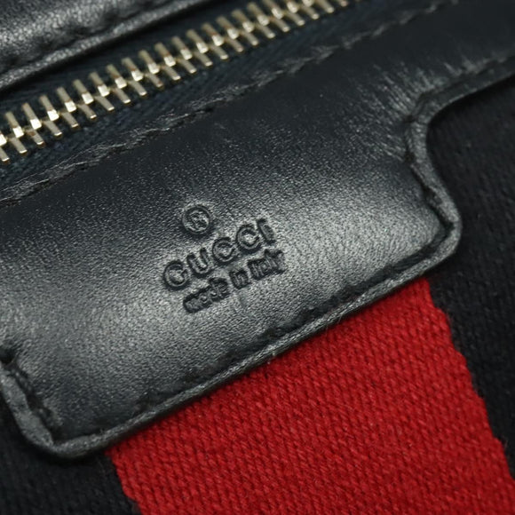 GUCCI GG Canvas Sherry Line Boston Bag Navy Gold 247205 Auth BA4968