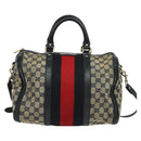 GUCCI GG Canvas Sherry Line Boston Bag Navy Gold 247205 Auth BA4968-13