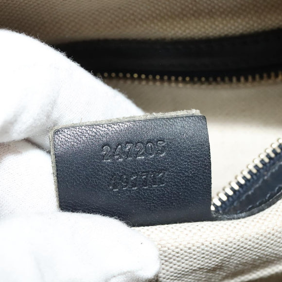 GUCCI GG Canvas Sherry Line Boston Bag Navy Gold 247205 Auth BA4968