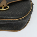 Christian Dior Honeycomb Canvas Shoulder Bag PVC Leather Black Brown Auth BA497-14