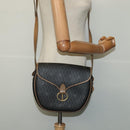 Christian Dior Honeycomb Canvas Shoulder Bag PVC Leather Black Brown Auth BA497-20
