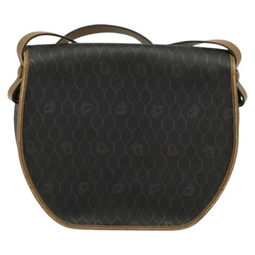 Christian Dior Honeycomb Canvas Shoulder Bag PVC Leather Black Brown Auth BA497 - 0
