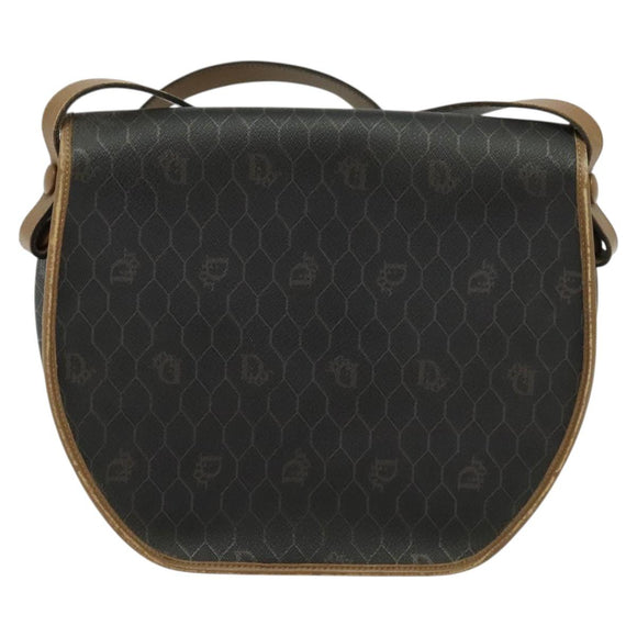 Christian Dior Honeycomb Canvas Shoulder Bag PVC Leather Black Brown Auth BA497