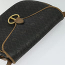 Christian Dior Honeycomb Canvas Shoulder Bag PVC Leather Black Brown Auth BA497-6