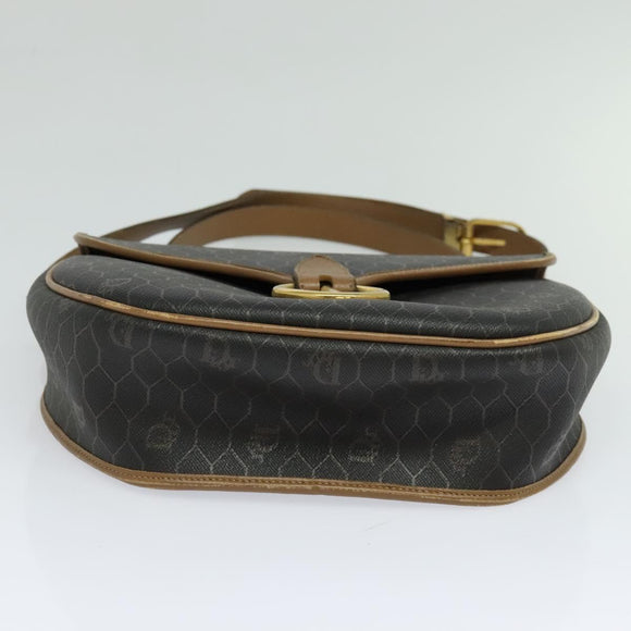 Christian Dior Honeycomb Canvas Shoulder Bag PVC Leather Black Brown Auth BA497