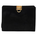 Salvatore Ferragamo Gancini Chain Shoulder Bag Suede Black Gold Auth BA5012-13