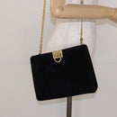 Salvatore Ferragamo Gancini Chain Shoulder Bag Suede Black Gold Auth BA5012-20