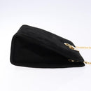 Salvatore Ferragamo Gancini Chain Shoulder Bag Suede Black Gold Auth BA5012-3
